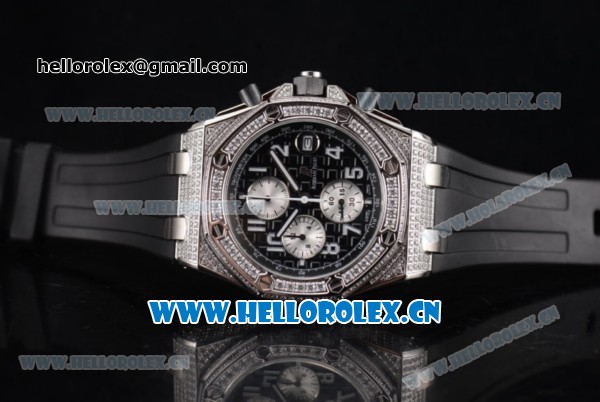 Audemars Piguet Royal Oak Offshore Seiko VK67 Quartz Steel/Diamonds Case with Black Dial and Arabic Numeral Markers Black Rubber Strap - Click Image to Close